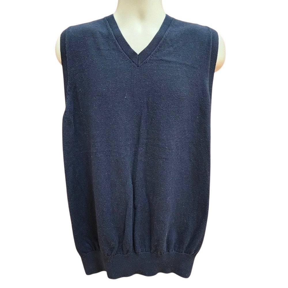 Vintage L.L. Bean Sweater Vest Men's XL Tall Navy Blue Cotton Cashmere V-Neck